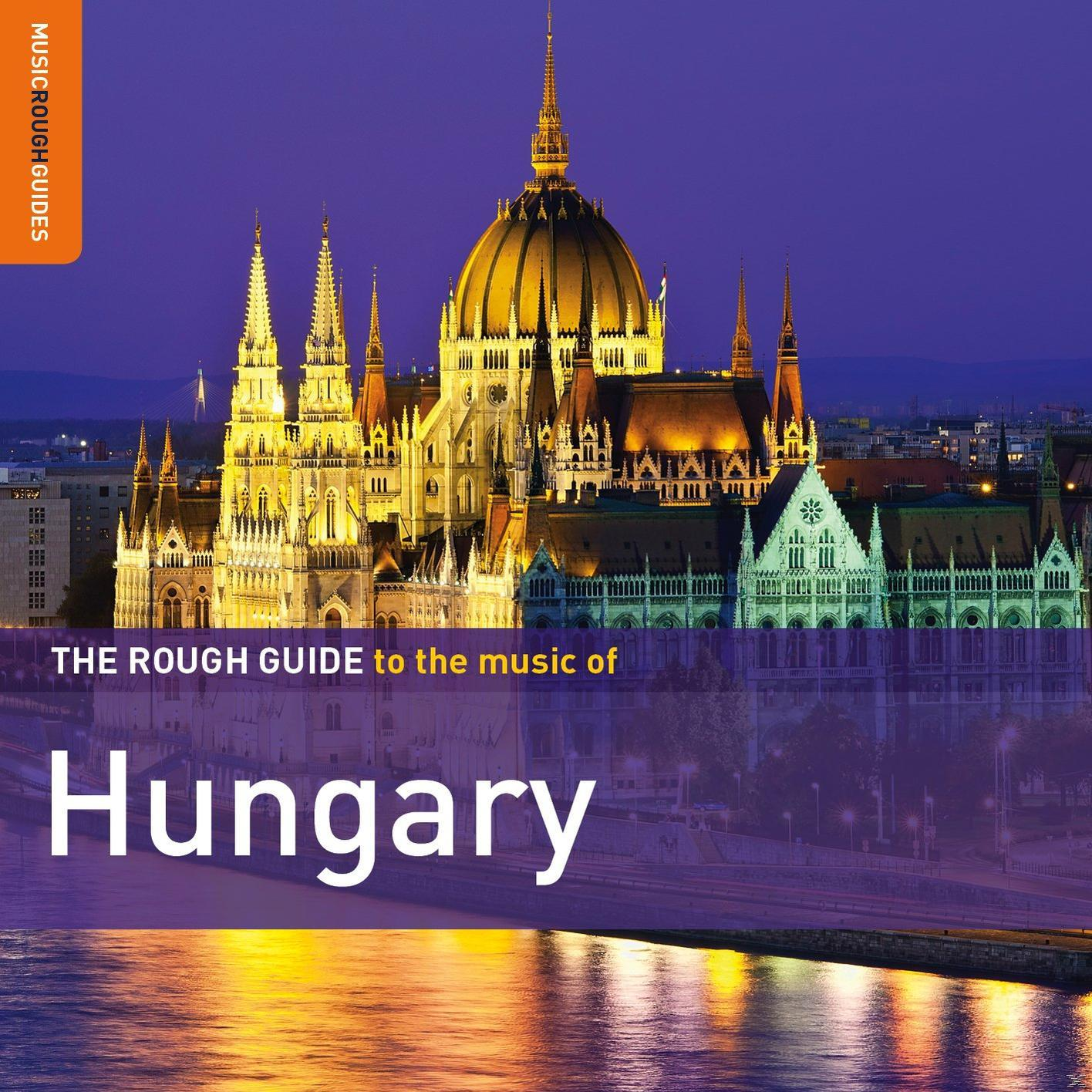Egy könyvborító egy éjszakai várossal, a szöveg: 'THE ROUGH GUIDE to the music of Hungary'.