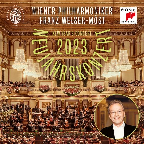 Albumcover. Orchester spielt in einem Konzertsaal. Text: Neujahrskonzert 2023.
