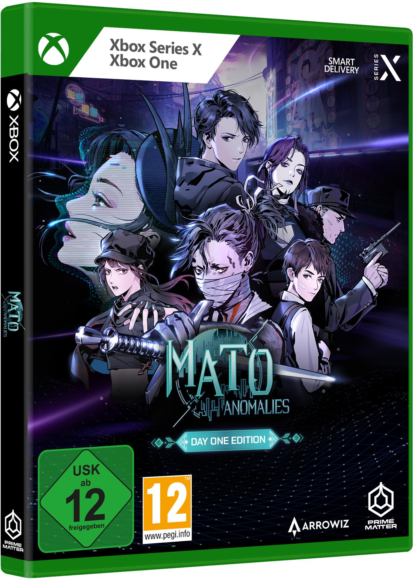 Spielbox für Mato Anomalies, mit Charakteren im Anime-Stil auf dem Cover, Xbox Series X Logo.