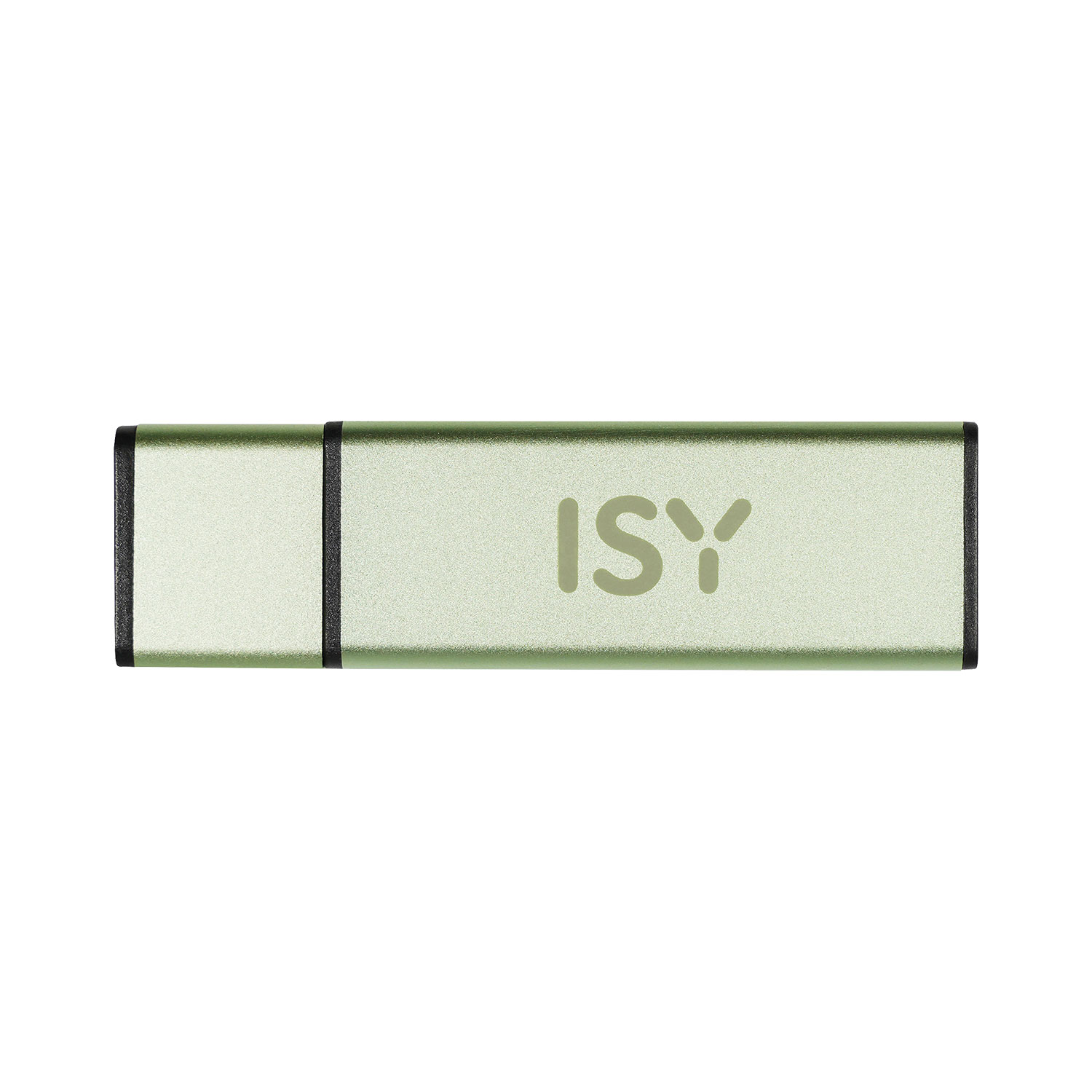 Grüner und silberner ISY USB-Stick. Das Wort ISY ist aufgedruckt.