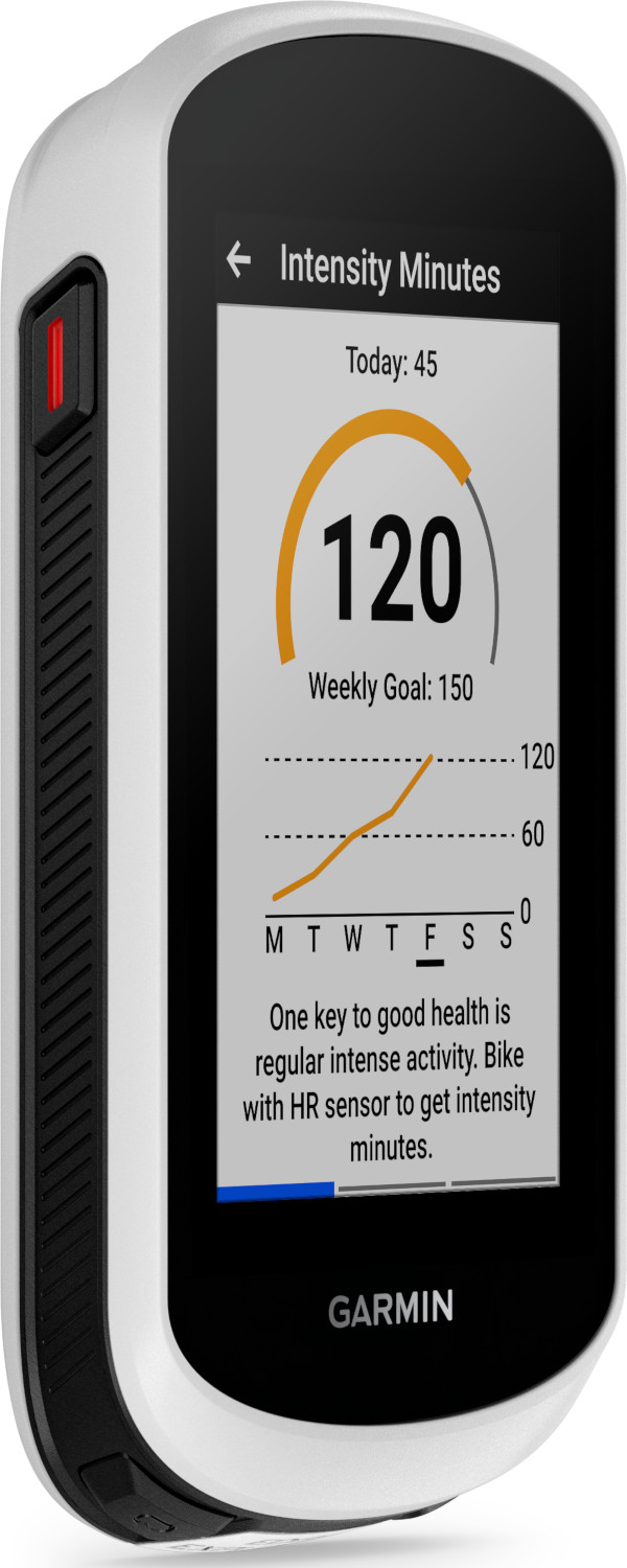 Garmin device displaying intensity minutes and a weekly goal on a white background.