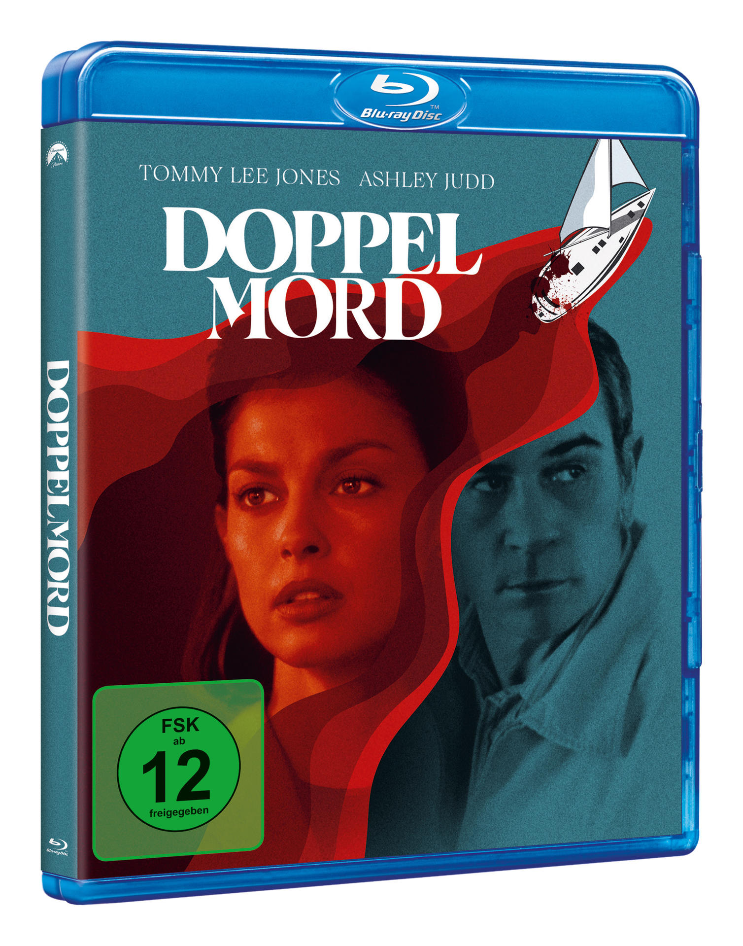 Blu-ray-Hülle mit Filmcover. Bild von zwei Personen und einem Boot. Text: DoppelMord.
