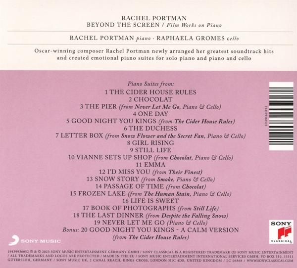 Die Rückseite einer CD-Hülle mit einer Liste von Songs. Titel: Beyond The Screen. Der Text ist auf Englisch.