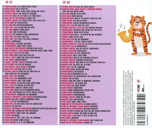 Zwei CDs mit deutschem Text. Ein Tiger spielt Saxophon. Bunt.