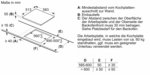 Diagramm eines Einbaukochfelds mit Abmessungen in mm.