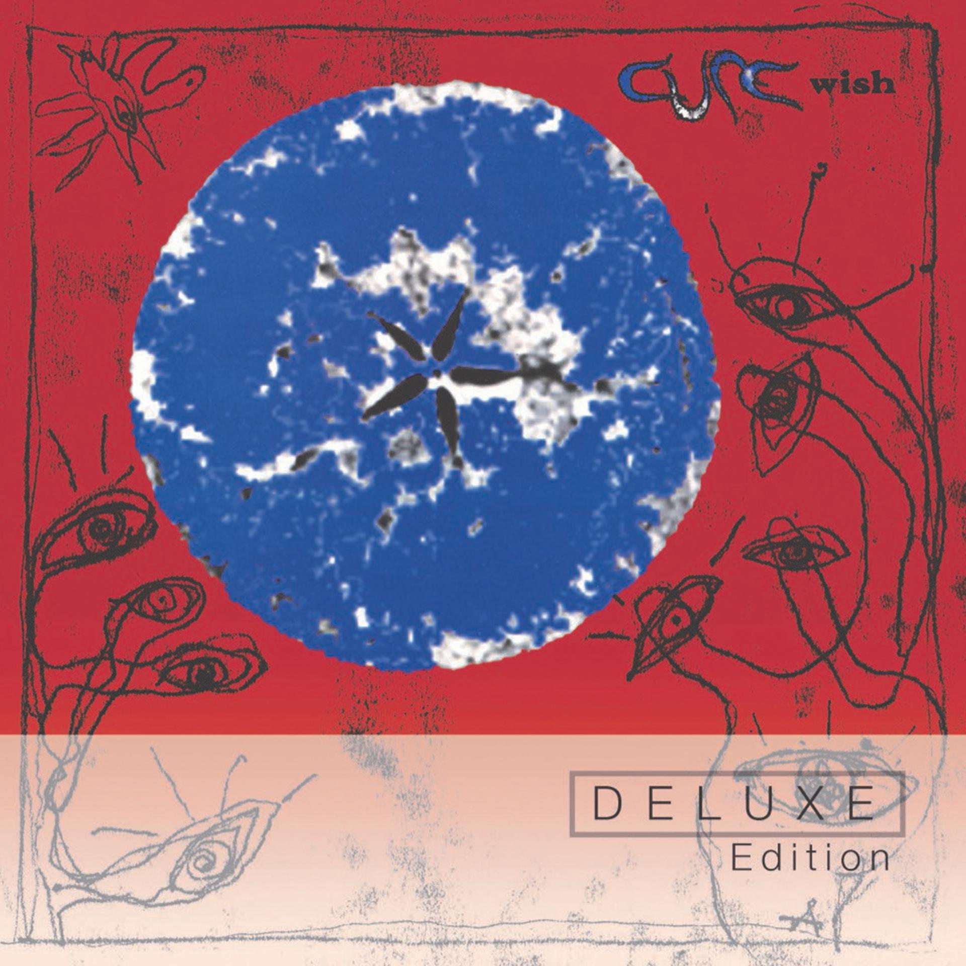 Albumcover von The Cure's 'Wish'. Zeigt einen blauen Kreis mit blauem Stern auf rotem Hintergrund.