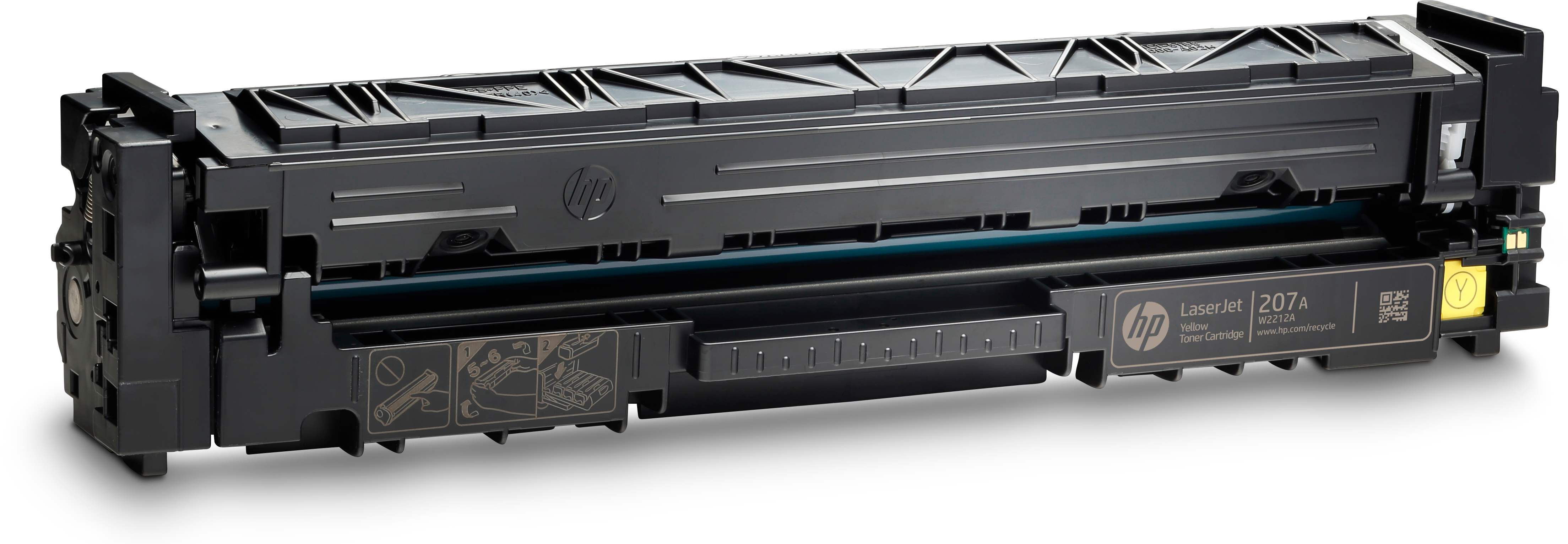 Cartouche d'imprimante HP LaserJet noire et jaune avec détails visibles.