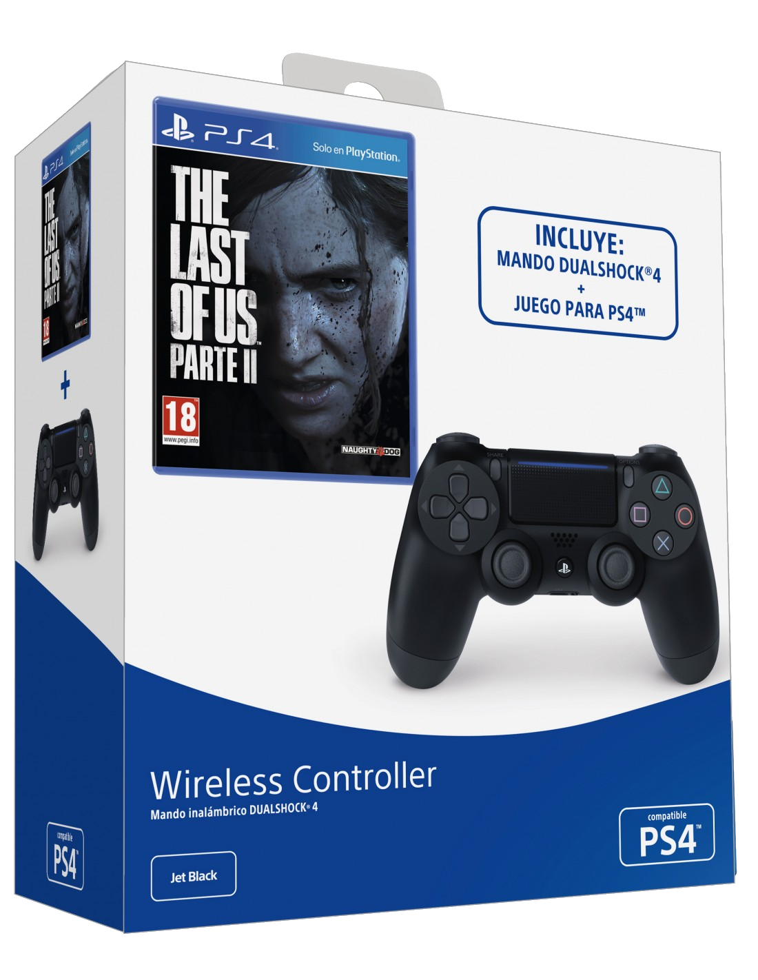 Mando - Sony Dualshock 4 V2, Para PS4, Negro + Juego PS4 The Last Of Us: Parte 2