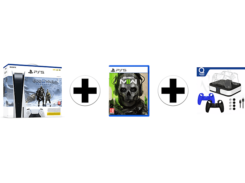 Sony Playstation 5 Disk Edition + God Of War: Ragnarok (download-code) Call Duty: Modern Warfare 2 Qware Dual Charging Bundel