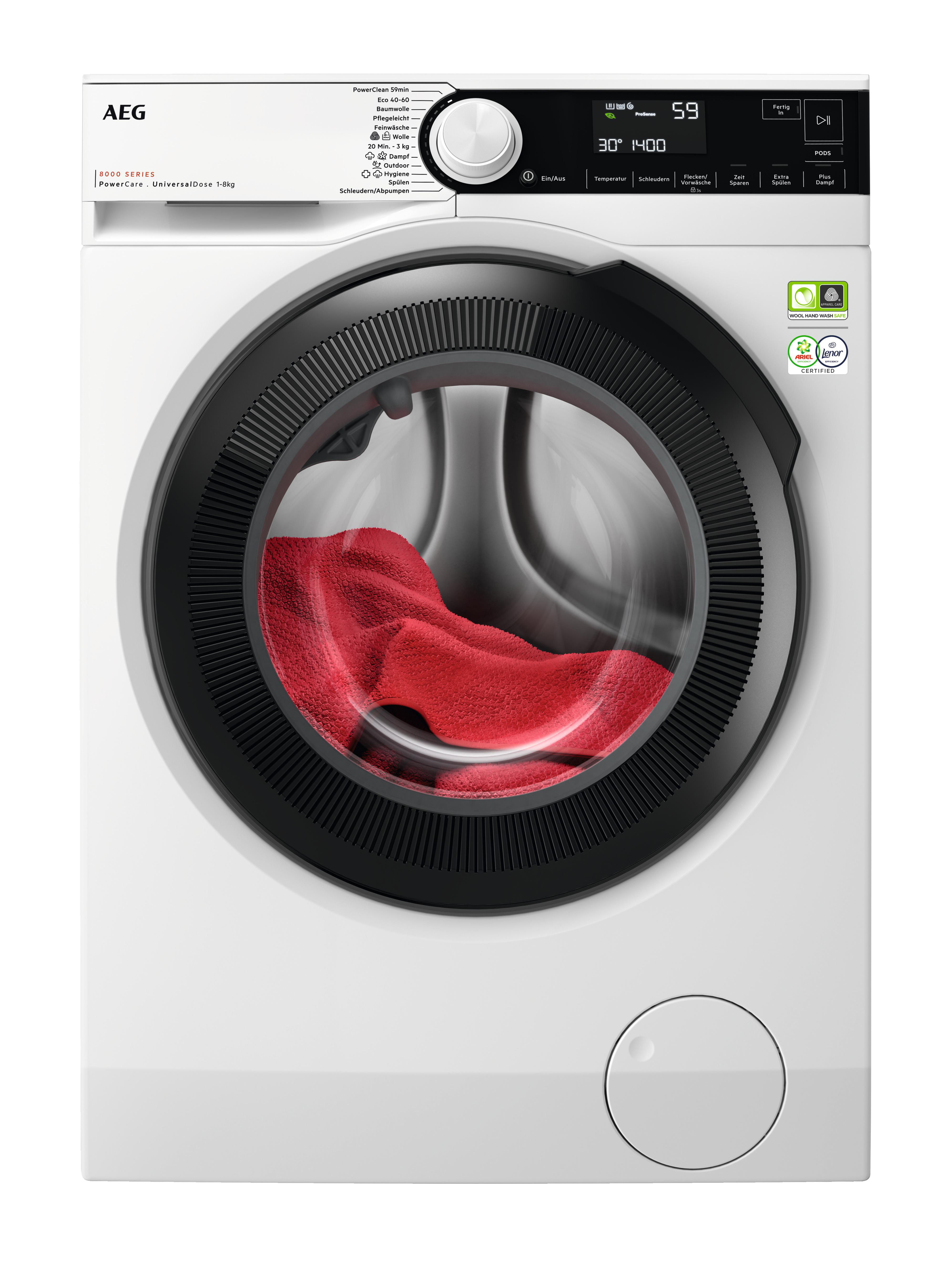 AEG LR8E70480 Serie 8000 PowerCare mit Vormisch-Technologie Waschmaschine (8 kg, 1400 U/Min., A)