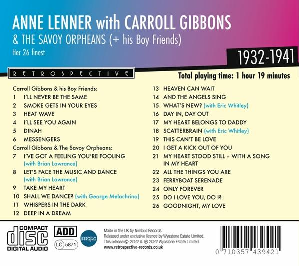 Anne Lenner - Anne Lenner with Carroll Gibbons And The Savoy Orphe  - (CD)