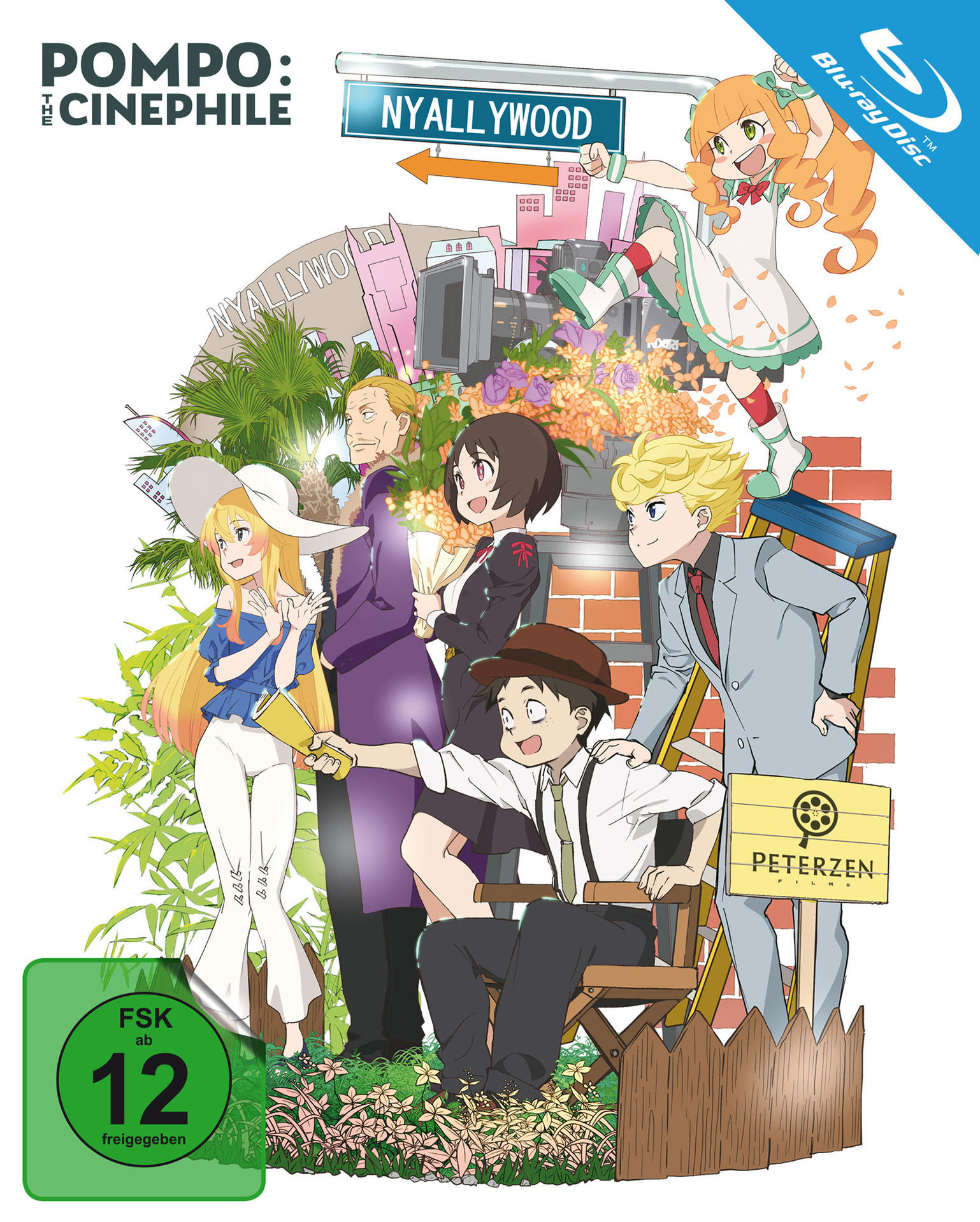 Anime-DVD-Cover: 'Pompo the Cinephile'. Bunte Szene mit Charakteren.