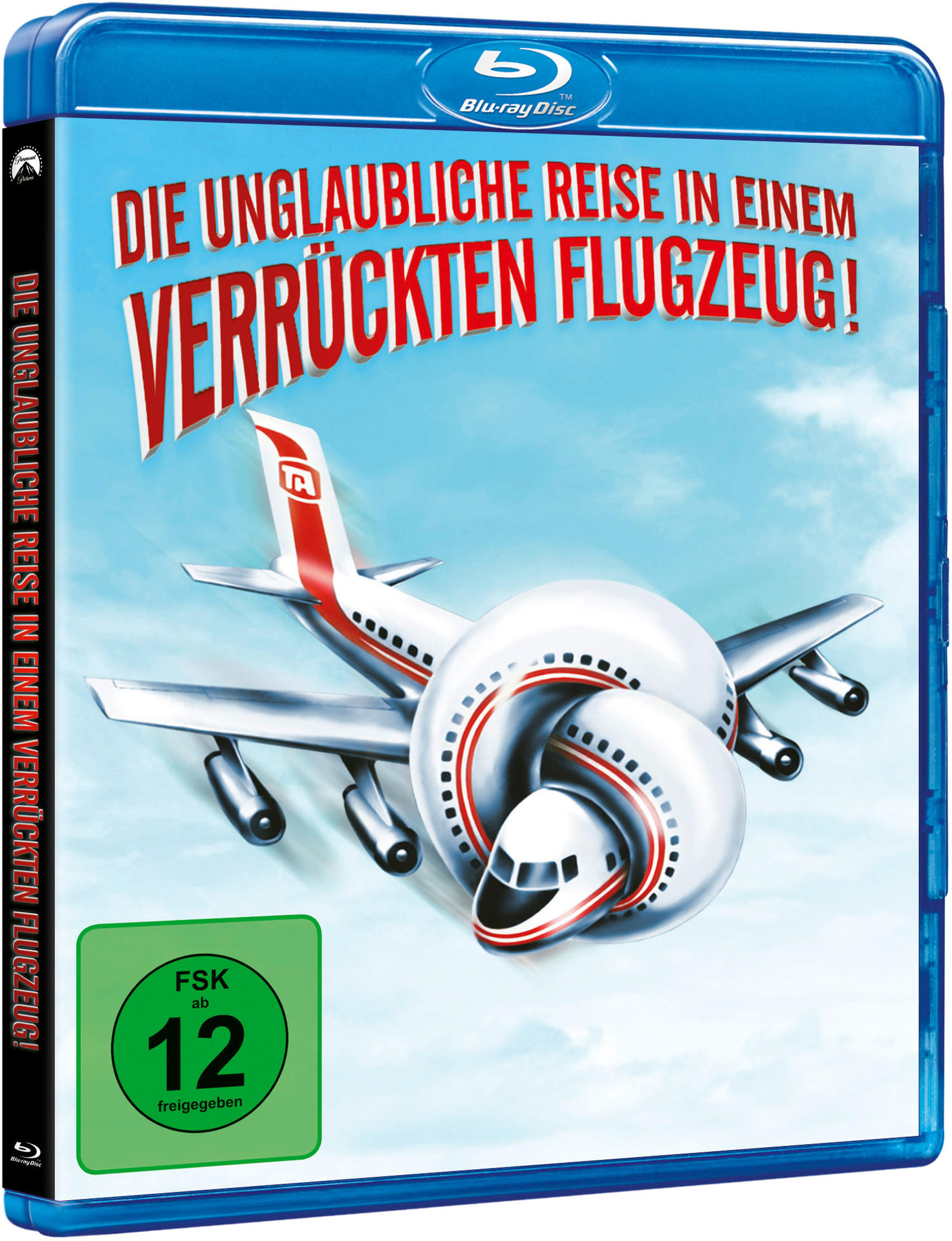 Blu-ray-Disc eines Films mit einem sich um sich selbst windenden Flugzeug, Text und blauem Gehäuse.