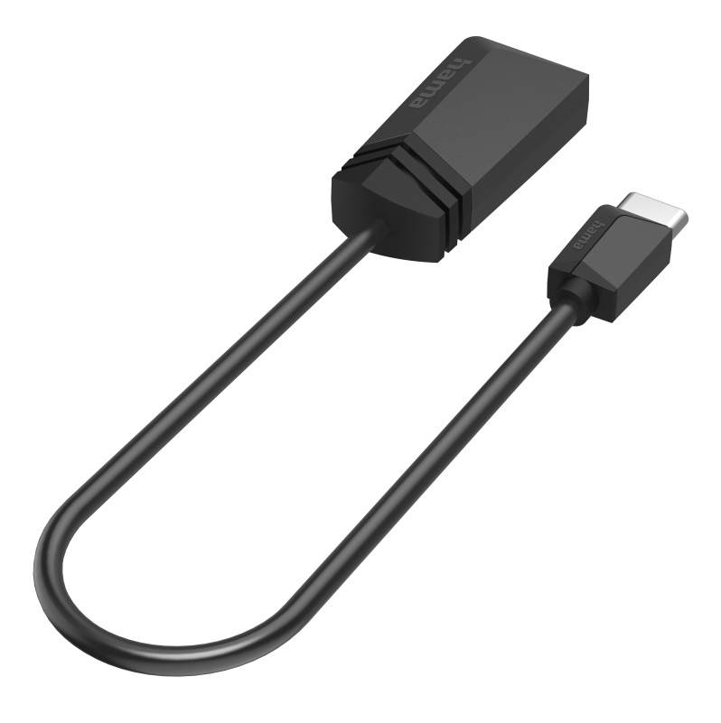 Fekete USB-C - USB-C kábel, Hama márkajelzéssel, fekete háttér.