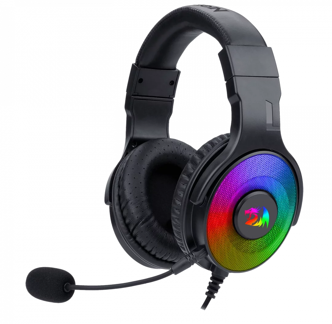 Fekete gamer fejhallgató RGB világítással.