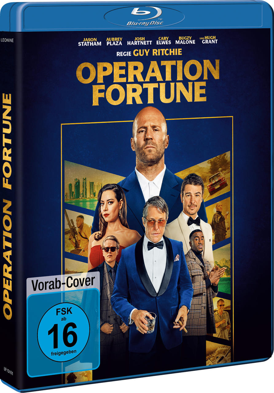Filmcover mit Besetzung. Jason Statham ist zu sehen. Der Titel ist Operation Fortune.