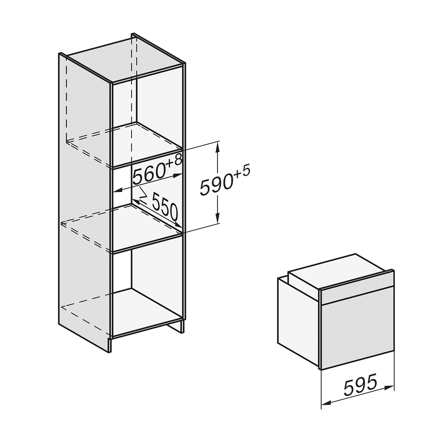 Disegno a tratto di un armadio con dimensioni.