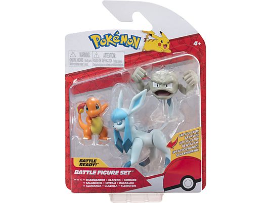 JAZWARES Pokémon : Kleinstein, Glumanda, Glaziola - lot de 3 - Figurines à collectionner (Multicolore)