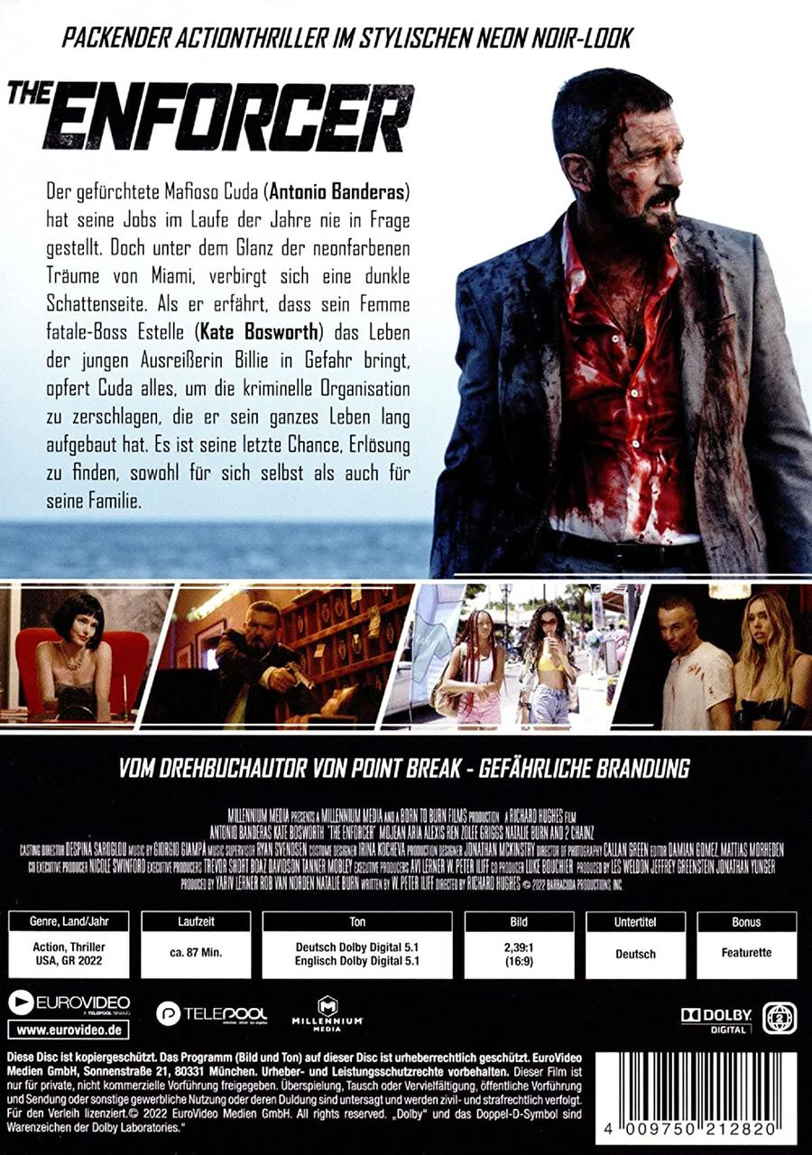 Filmposter für 'The Enforcer'. Zeigt Antonio Banderas mit Text über den Film.