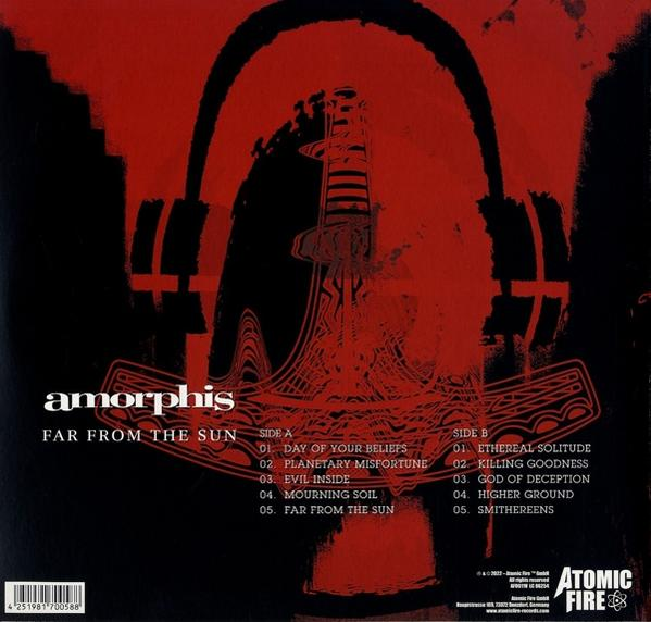 Amorphis album borító piros és fekete dizájnnal és számlistával.