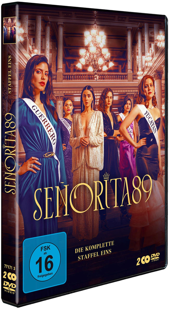 Ein DVD-Cover für 'Senorita 89' mit Frauen in Kleidern. Das Cover hat eine blaue FSK-Bewertung und ein DVD-Logo.