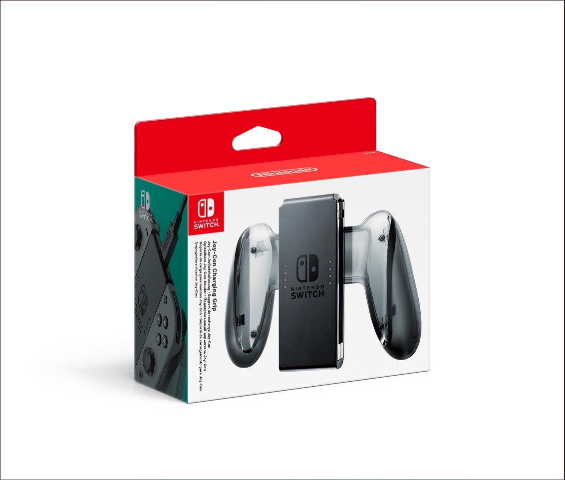 Nintendo Switch Joy-Con şarj tutacağı ve Joy-Con şarj yuvası beyaz bir arka planda.