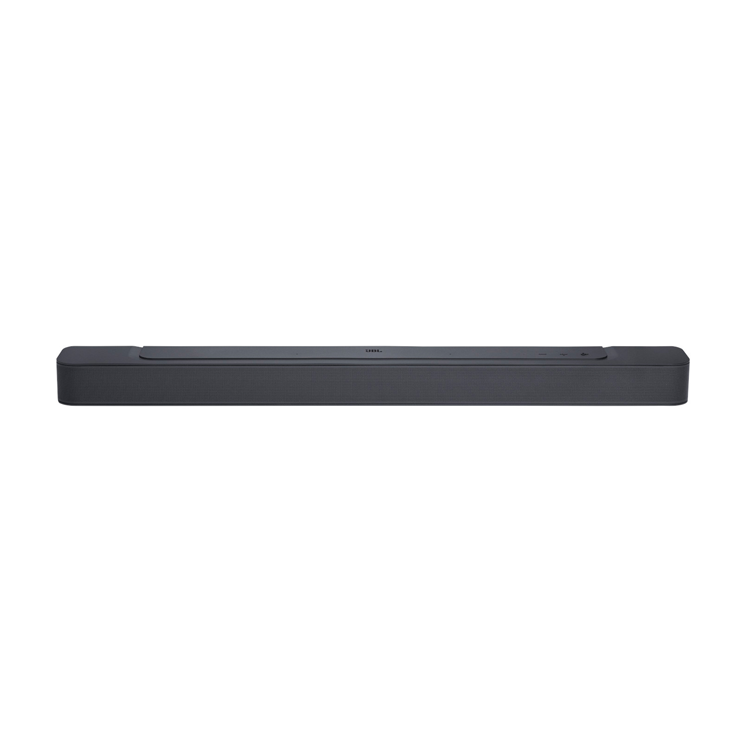 Una soundbar nera. Il logo JBL è visibile.