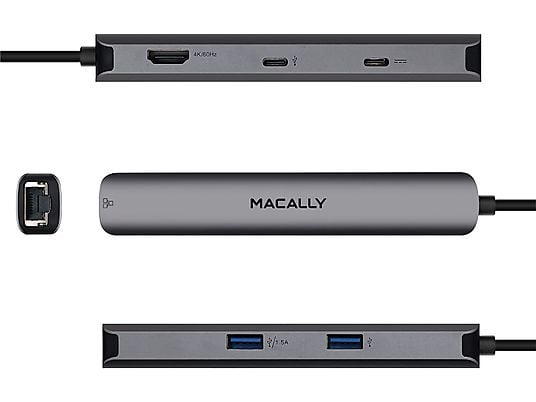 MACALLY UCDOCK6 - 6 in 1 USB-C Multiport Hub avec HDMI (Gris)