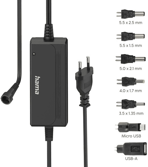 Adaptateur secteur Hama noir avec plusieurs prises.