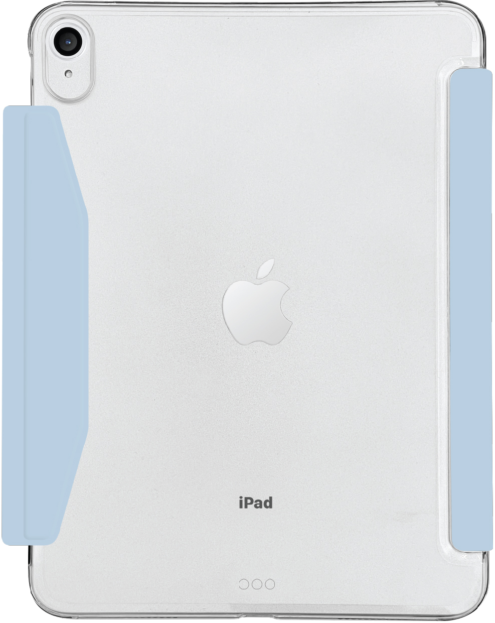 Ein iPad in einer transparenten Hülle mit blauen Seitenschützern.