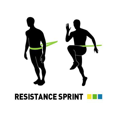 Silhouetten von zwei Figuren, die Widerstandssprint-Übungen mit einem Band demonstrieren.