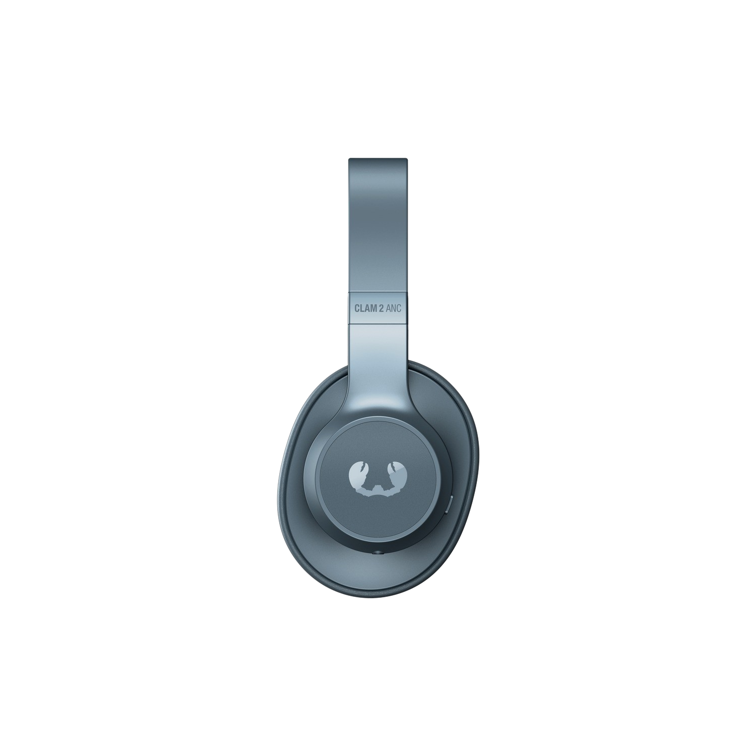 Blue headphones on black background. CLAM 2 ANC label is visible.