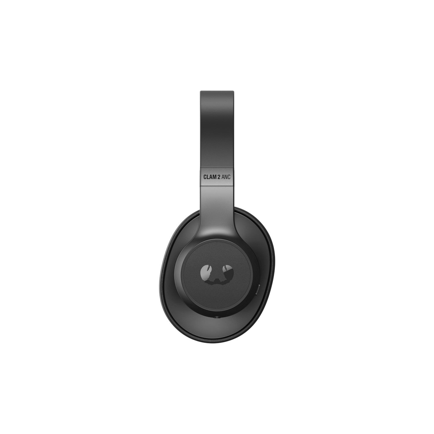 Zwarte over-ear koptelefoon met het logo in het midden. De naam van de koptelefoon staat op de band.