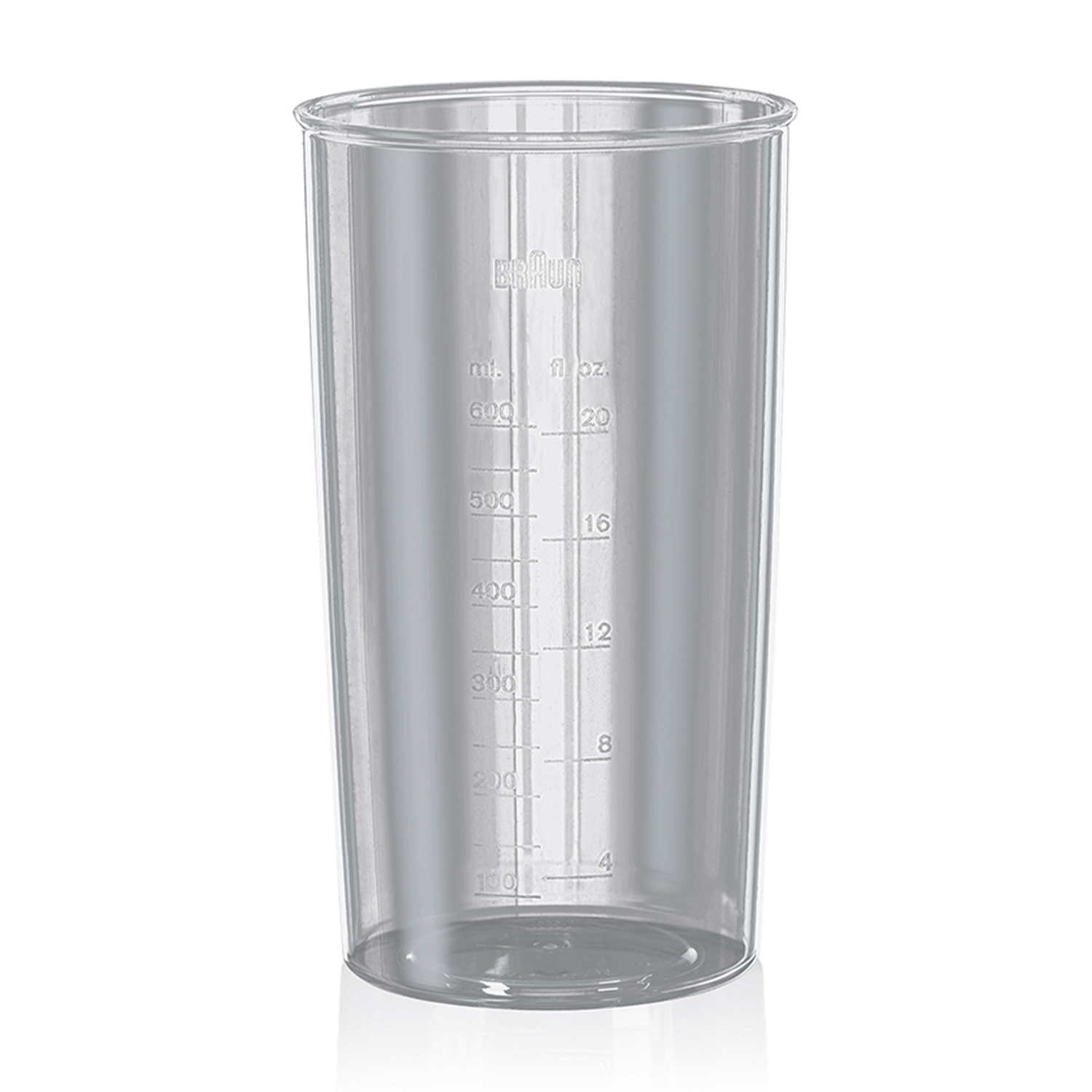 Bicchiere trasparente Braun con indicazioni volume.