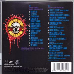 Rückseite des Guns N' Roses Albums. Das Cover zeigt die Titelliste und das Logo der Band.