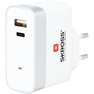 SKROSS EUROPE CHARGER 1 USB + 1 USB-C WIT