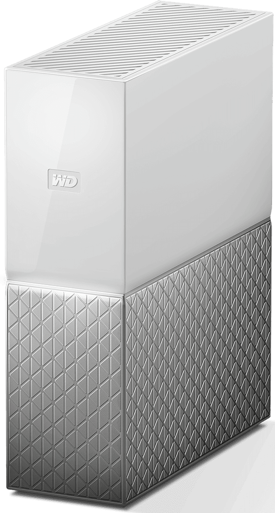 Hard disk esterno bianco, la metà superiore è lucida e quella inferiore opaca.