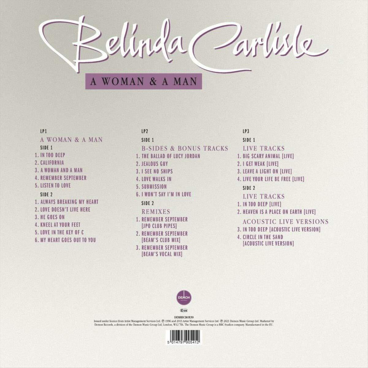 Belinda Carlisle album borítója a hátoldalon található számcímekkel. A cím: A Woman & A Man.