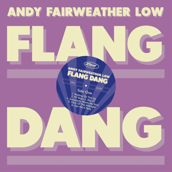 Album borító nagy 'FLANG DANG' szöveggel lila háttéren és kék hanglemez címkével.