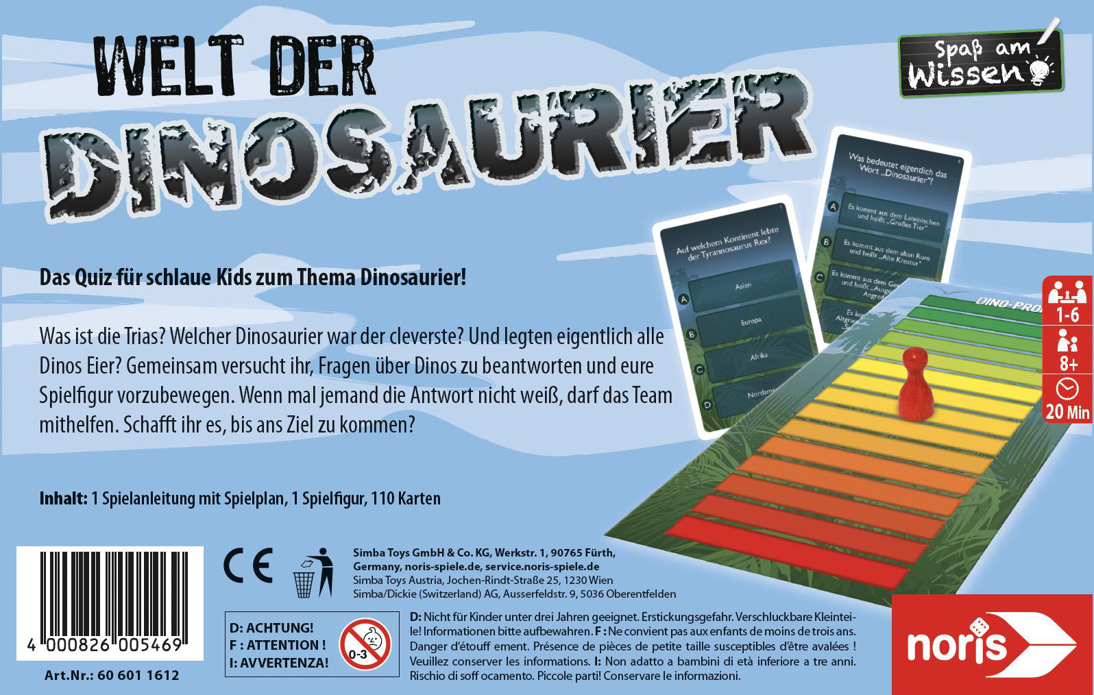 NORIS Welt der Dinosaurier Quizspiel, Mehrfarbig