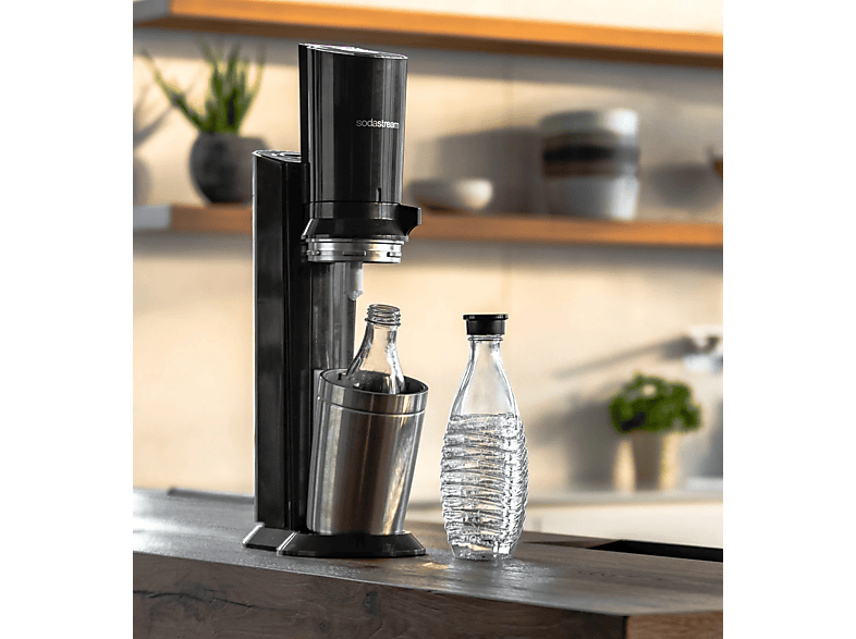 SODASTREAM Crystal 3.0 Quick-Connect Wassersprudler mit 1 Flasche, CO² Zylinder inklusive , Schwarz