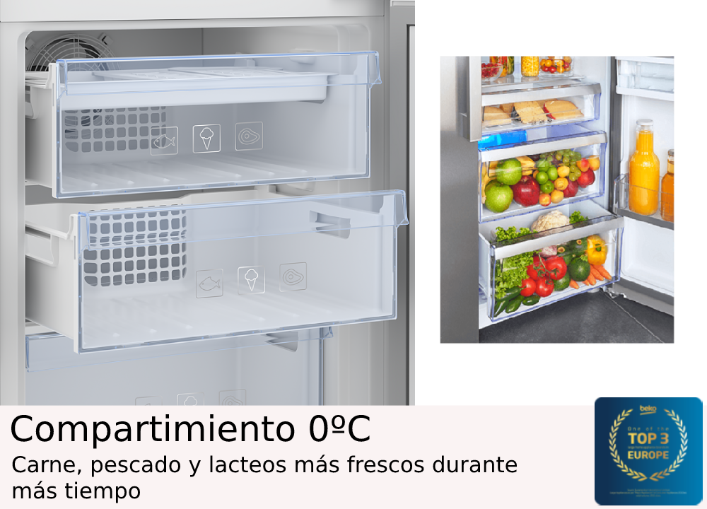 Frigorífico una puerta - Beko RSNE445I31WN, 375 l, No Frost, 185 cm, Blanco