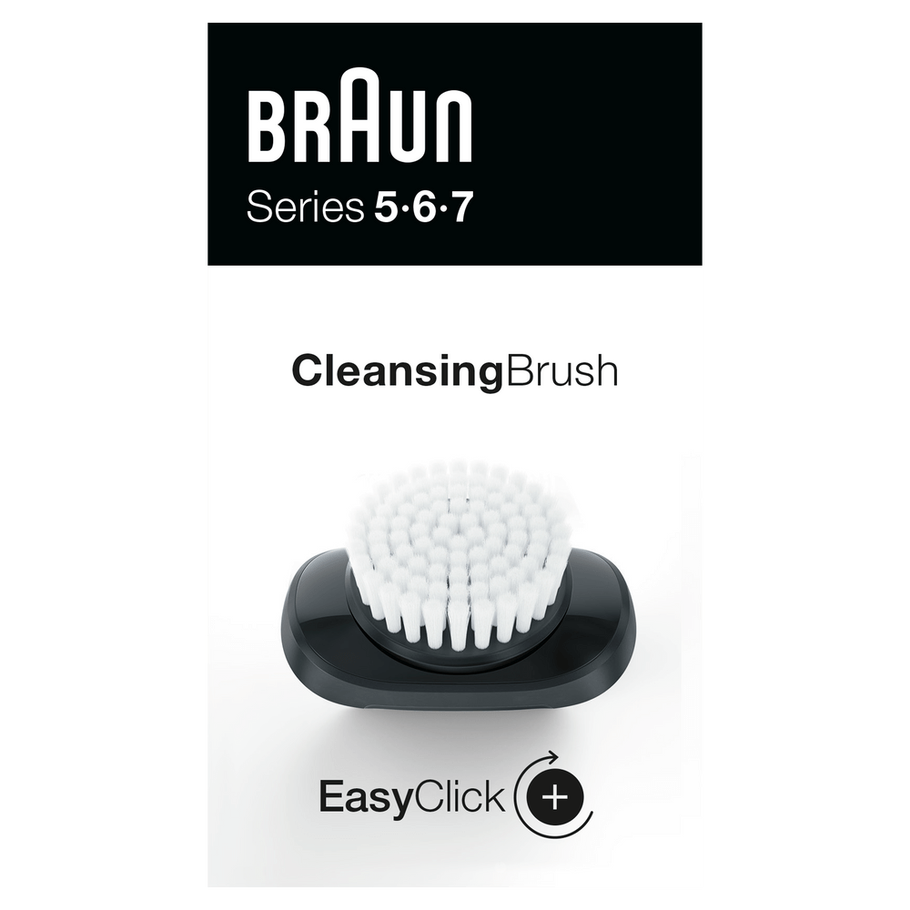 Cabezal Braun Cleansing Brush sobre base negra con logo EasyClick.