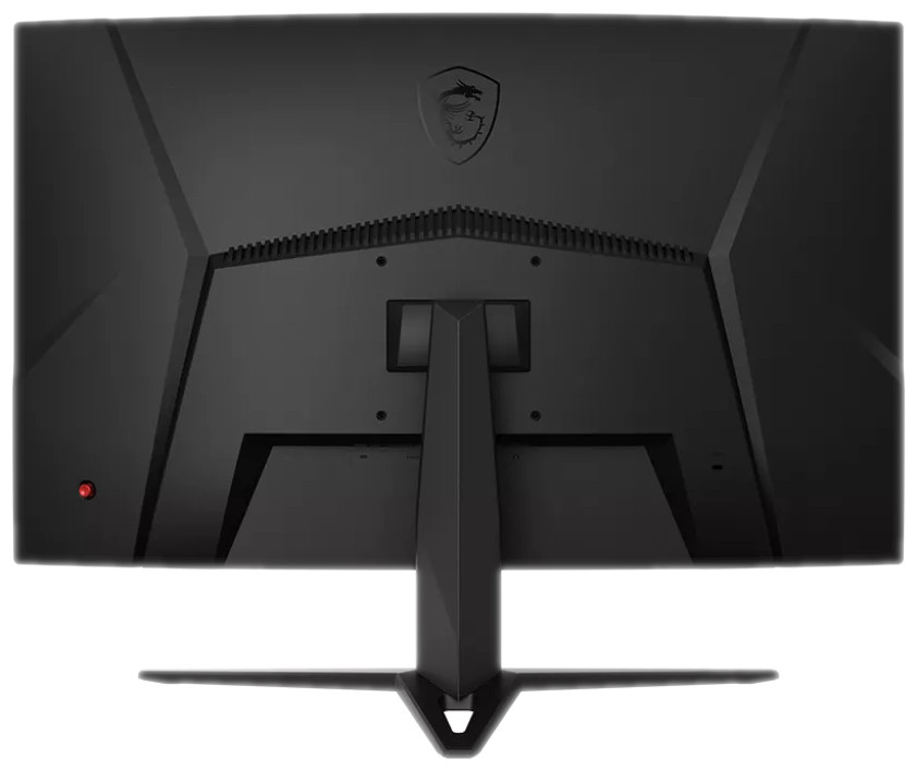 Vue arrière de l'écran MSI noir avec support. Logo MSI en haut.