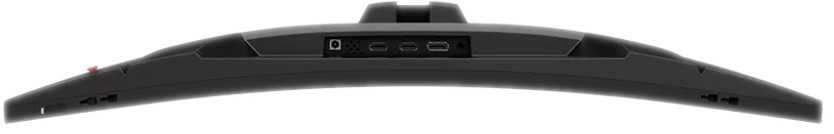 Un moniteur incurvé noir, vue arrière. Plusieurs ports sont visibles, dont HDMI et alimentation.