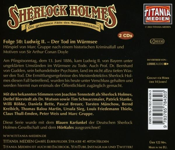 Sherlock Holmes CD-Hülle mit Text und Titel.