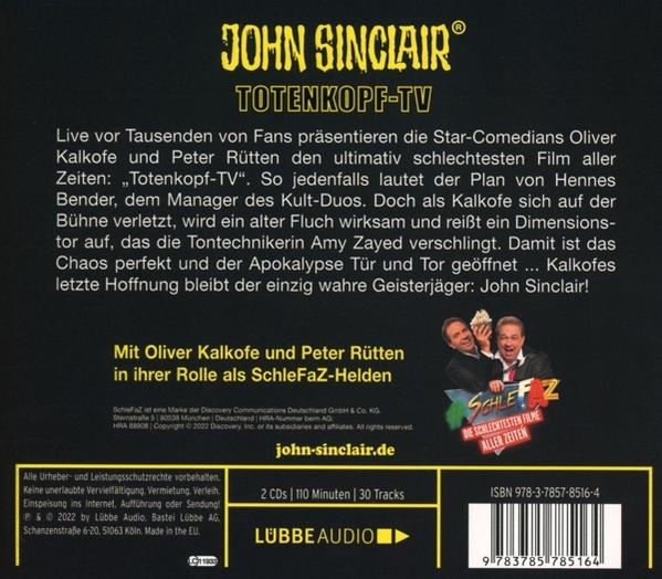 Ein Buchcover mit deutschem Text, mit zwei Männern. Der Titel lautet 'John Sinclair'.