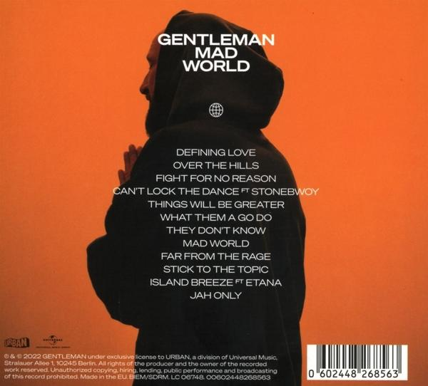 A Gentleman album borítójának hátulja, a számlista és a logó narancssárga háttérrel.