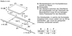 Diagramm mit Maßen eines Kochfelds und dem benötigten Platz.