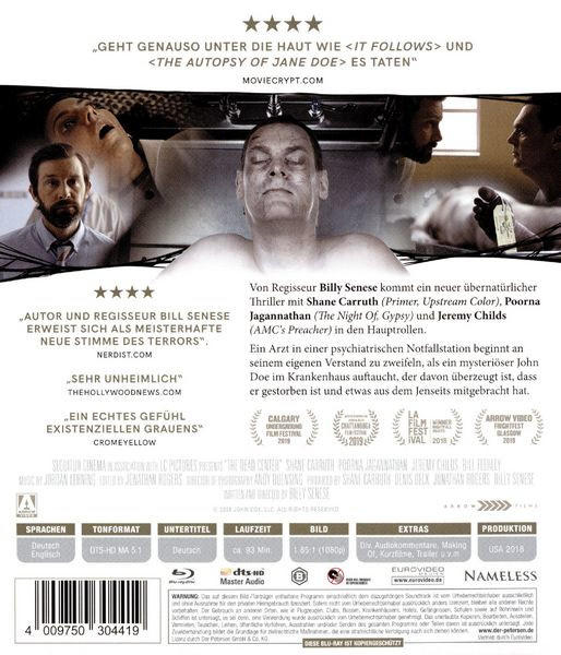 Rückseite der Filmhülle mit Text, verschiedenen Gesichtern und Auszeichnungen.